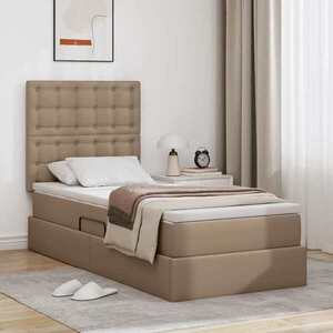 Imagine vidaXL Pat cu saltea și LED Cappuccino 100 x 200 cm Piele artificială