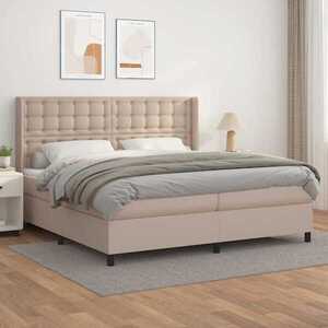 Imagine vidaXL Pat continental cu saltea, cappuccino, 200x200 cm, piele eco