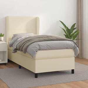Imagine vidaXL Pat box spring cu saltea, crem, 80x200 cm, piele ecologică
