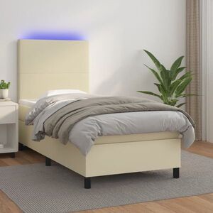 Imagine vidaXL Pat continental cu saltea și LED, crem, 80x200 cm, piele eco