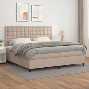 Imagine vidaXL Pat continental cu saltea, cappuccino, 200x200 cm, piele eco