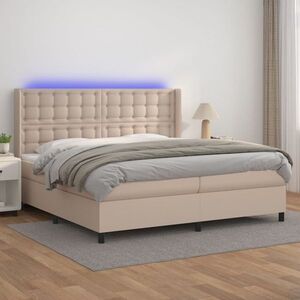 Imagine vidaXL Pat cu arcuri, cu saltea și LED cappuccino 200x200 cm piele eco