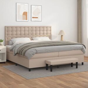 Imagine vidaXL Pat continental cu saltea, cappuccino, 200x200 cm, piele eco