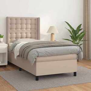 Imagine vidaXL Pat box spring cu saltea, cappuccino, 100x200cm piele ecologică