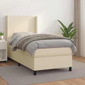 Imagine vidaXL Pat box spring cu saltea, crem, 80x200 cm, piele ecologică