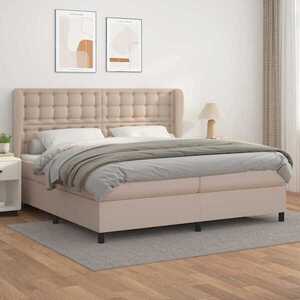 Imagine vidaXL Pat continental cu saltea, cappuccino, 200x200 cm, piele eco