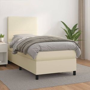 Imagine vidaXL Pat box spring cu saltea, crem, 80x200 cm, piele ecologică