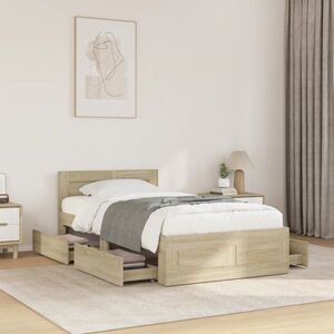 Imagine vidaXL Cadru de pat cu tăblie stejar sonoma 90x190 cm lemn prelucrat