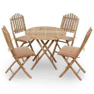 Imagine vidaXL Set mobilier de exterior pliabil, cu perne, 5 piese, bambus
