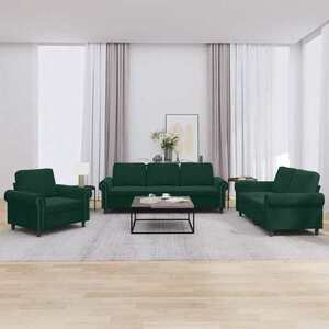Imagine vidaXL Set de canapele cu perne, 3 piese, verde închis, catifea
