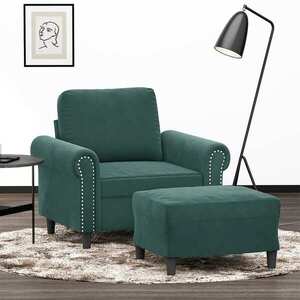 Imagine vidaXL Fotoliu canapea cu taburet, verde închis, 60 cm, catifea