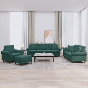 Imagine vidaXL Set canapea cu perne, 4 piese, verde închis, catifea
