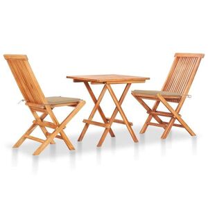 Imagine vidaXL Set bistro cu perne bej, 3 piese, lemn masiv de tec
