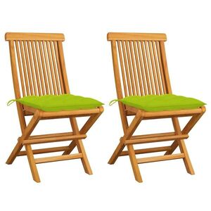 Imagine vidaXL Scaune pliante cu perne verde strălucitor, 2 buc., lemn masiv de tec