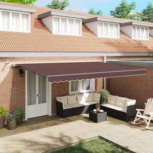 Imagine vidaXL Copertina retractabilă automat cu LED-uri, maro, 500x300 cm