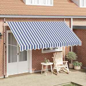 Imagine vidaXL Copertină retractabilă manual, dungi albastru și alb, 400 cm