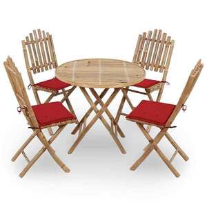 Imagine vidaXL Set mobilier de exterior pliabil, cu perne, 5 piese, bambus