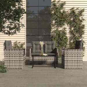Imagine vidaXL Set mobilier de exterior cu perne, 4 piese, gri, poliratan
