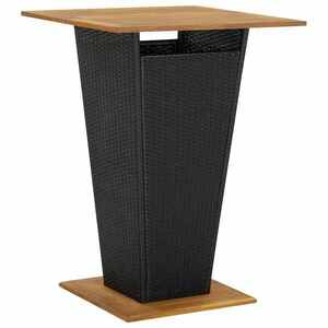 Imagine vidaXL Masă de bar, negru, 80x80x110 cm, poliratan/lemn masiv acacia
