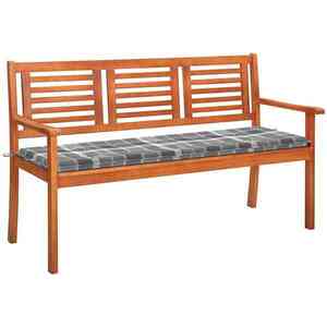 Imagine vidaXL Bancă grădină 3 locuri, cu pernă, 150 cm, lemn masiv eucalipt