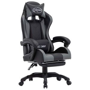 Imagine vidaXL Scaun de racing, suport picioare, gri/negru, piele ecologică