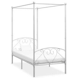 Imagine vidaXL Cadru de pat cu baldachin, alb, 120 x 200 cm, metal
