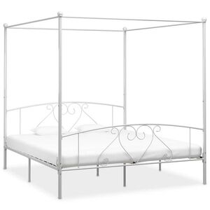 Imagine vidaXL Cadru de pat cu baldachin, alb, 200 x 200 cm, metal