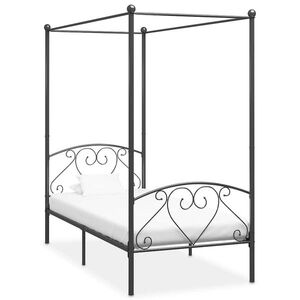 Imagine vidaXL Cadru de pat cu baldachin, gri, 100 x 200 cm, metal