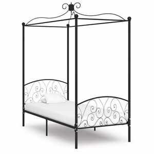 Imagine vidaXL Cadru de pat cu baldachin, negru, 90 x 200 cm, metal