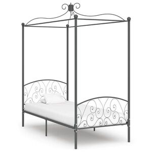 Imagine vidaXL Cadru de pat cu baldachin, gri, 90 x 200 cm, metal