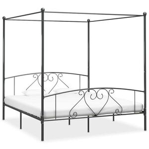 Imagine vidaXL Cadru de pat cu baldachin, gri, 200 x 200 cm, metal