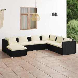 Imagine vidaXL Set mobilier de grădină cu perne, 7 piese, negru, poliratan