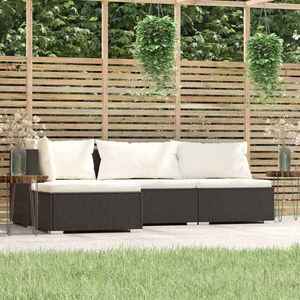 Imagine vidaXL Set mobilier de grădină cu perne, 4 piese, negru, poliratan