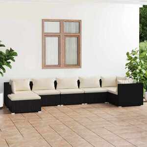 Imagine vidaXL Set mobilier de grădină cu perne, 7 piese, negru, poliratan