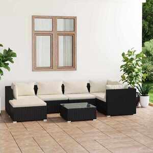 Imagine vidaXL Set mobilier de grădină cu perne, 7 piese, negru, poliratan