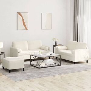 Imagine vidaXL Set de canapele cu perne, 3 piese, crem, catifea