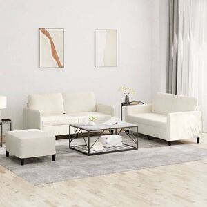 Imagine vidaXL Set de canapele, 3 piese, crem, catifea