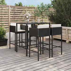 Imagine vidaXL Set mobilier bar de grădină cu perne, 5 piese, negru, poliratan