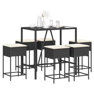 Imagine vidaXL Set bar de grădină, 7 piese, cu perne, negru, poliratan