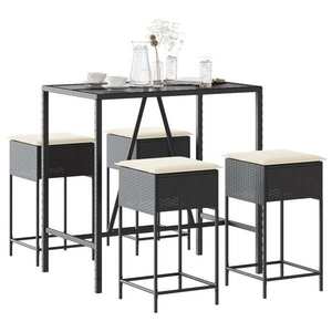 Imagine vidaXL Set mobilier bar de grădină cu perne, 5 piese, negru, poliratan