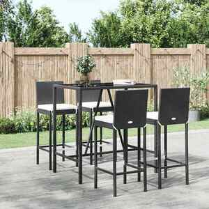 Imagine vidaXL Set mobilier bar de grădină cu perne, 5 piese, negru, poliratan
