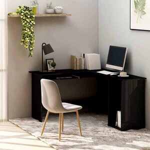 Imagine vidaXL Birou de colț în formă de L negru extralucios 120x140x75 cm PAL