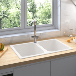 Imagine vidaXL Chiuvetă de bucătărie Quartz și rășină 76 x 48 x 30 cm Alb