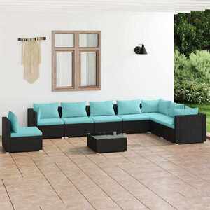Imagine vidaXL Set mobilier de grădină cu perne, 9 piese, negru, poliratan