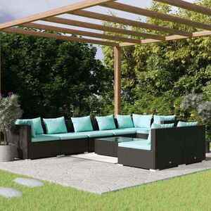 Imagine vidaXL Set mobilier de grădină cu perne, 9 piese, negru, poliratan