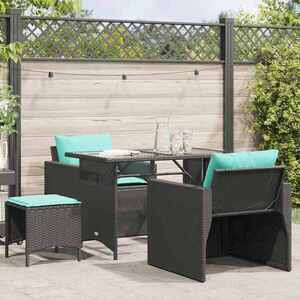 Imagine vidaXL Set mobilier de grădină cu perne, 4 piese, negru, poliratan