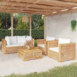 Imagine vidaXL Set mobilier grădină cu perne, 5 piese, lemn masiv de tec
