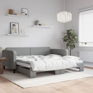 Imagine vidaXL Pat de zi cu extensie, gri deschis, 100x190 cm, textil