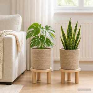 Imagine vidaXL Set de Ghivece pentru Plante 2 buc. natural Ø 21 x 21 cm