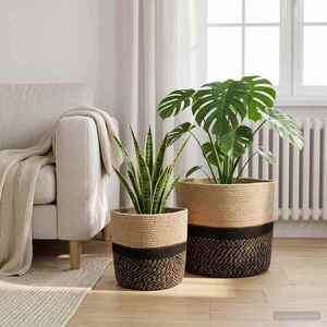 Imagine vidaXL Set de Ghivece pentru Plante 2 buc. Natural și Negru